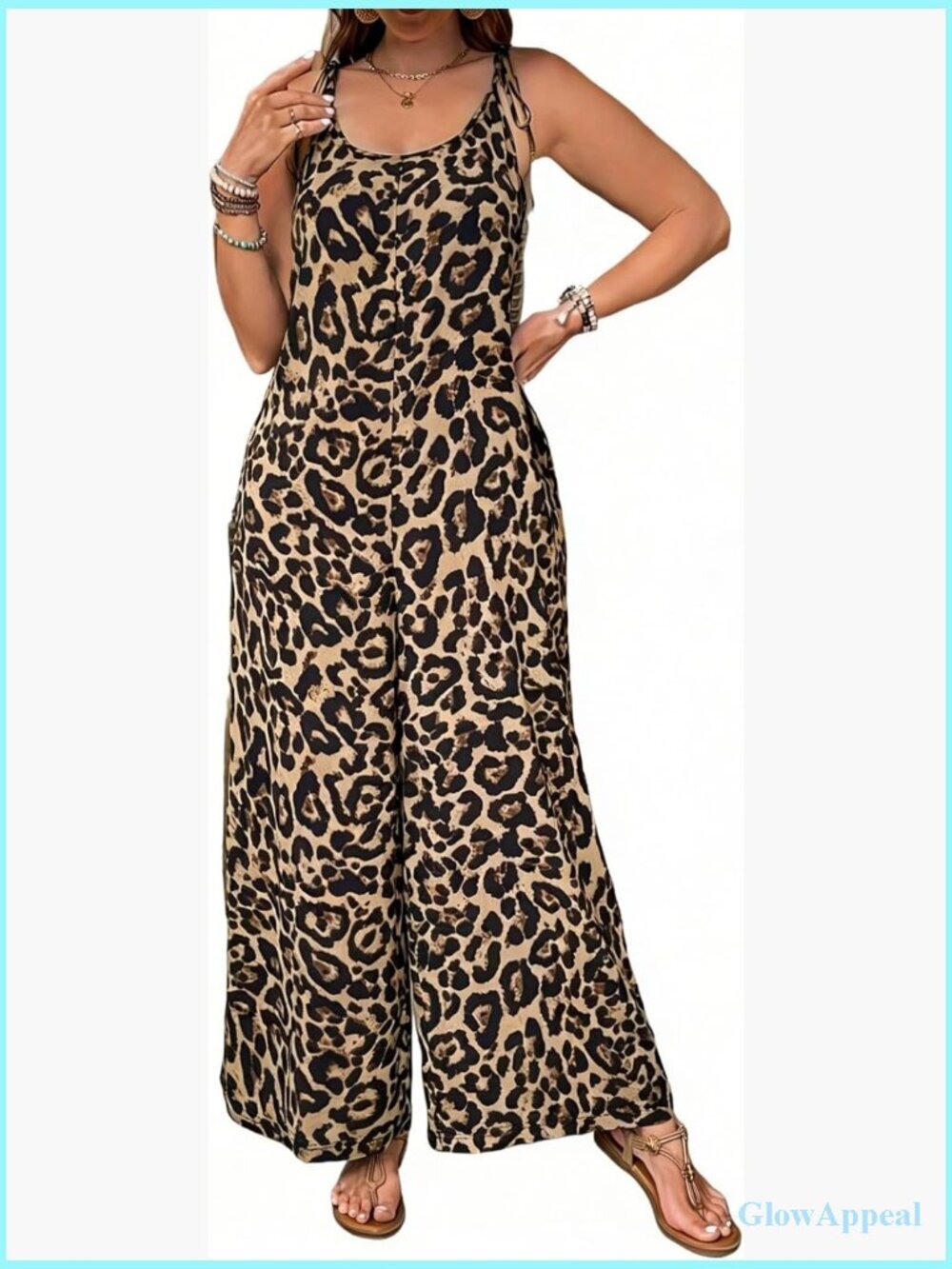 Wide Leg Jumpsuit with Pockets, Sleeveless Spaghetti Strap Romper